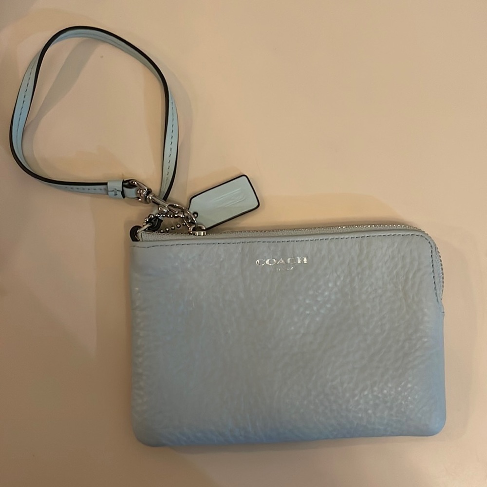 Coach wristlet, leather, baby blue